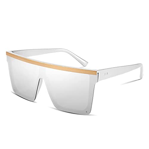 FEISEDY Oversized Square Trendy Sunglasses Womens Mens Futuristic Flat Top Visor Shades UV400 B2470(White Mirrored,60mm) - Image 1