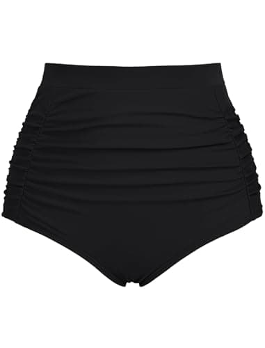 Arolina Womens Black High Waisted Tankini Bottoms Tummy Control Ruched Retro Full Coverage Bikini Bottom Swimsuit Briefs XL - Image 1