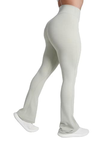 Sunzel High Waist Mini Flared Leggings for Women,Tummy Control Casual Flare Yoga Pants for Yoga Workout Gym 30" Grayish Green M - Image 1