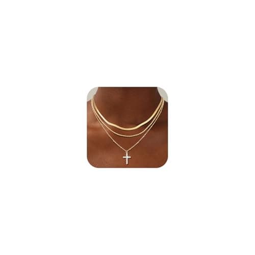 KSF Gold Layered Cross Necklace for Women - 14K Gold Plated Layered Cross Cubic Zirconia Pendant Necklace for Women Trendy Stack Jewelry Gift - Image 1