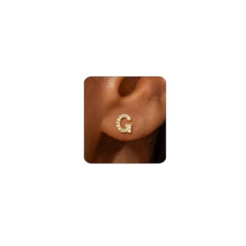 MUMREUES Gold Earrings for Women Trendy 14K Gold Plated Cubic Zirconia Initial G Letter Stud Earrings Simple Small Minimalist Dainty Cute Hypoallergenic Earrings Jewelry Gifts - Image 1