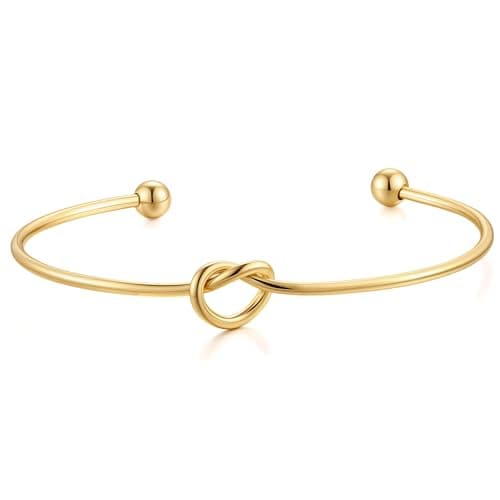 Turandoss Knot Cuff Bangle Bracelets for Women Trendy - 18K Gold Plated Love Knot Bracelets for Women Dainty Thin Wire Open Bangle Bracelet Personalized Cuff Bracelet Birthday Jewelry Gifts - Image 1