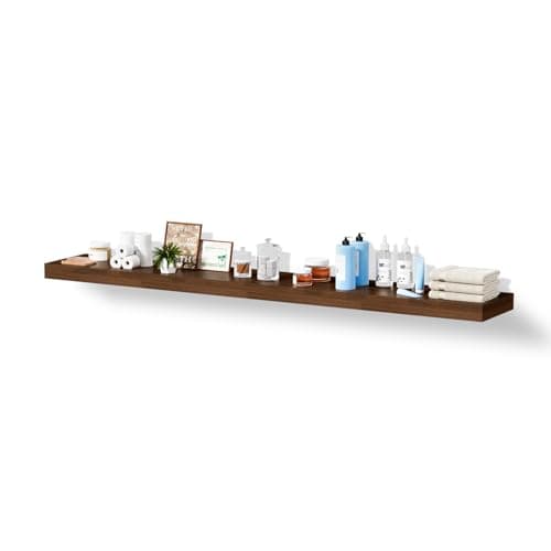 Mifurn Floating Shelves for Wall, Bathroom Shelves Over Toilet, Wall Shelves & Book Shelf for Room, Hanging Shelf, Modern Wooden Mounted Floating Shelves, 48x7x1.5 in (Walnut-Like, Set of 1) - Image 1