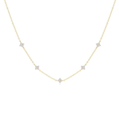 Solistra Clover Necklace for Women Non Tarnish, 14K Gold Plated Cubic Zirconia Choker, Dainty Gold Necklace for Women Wedding Jewelry - Image 1