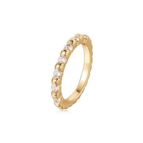 Valloey Rover Rings for Women, 14K Gold Plated Simple Emgagement Rings for Women Dainty Cubic Zirconia Pave Wedding CZ Ring Gold Jewelry Trendy Size 6 - Image 1