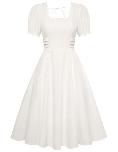 Belle Poque White Vintage Elegant Milkmaid Wedding Guest Dress 2026 Summer Square Neck Puff Sleeve Sun Dress XXL - Image 1