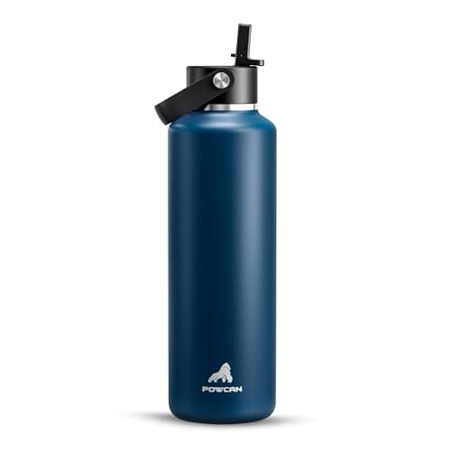 POWCAN 24 oz Water Bottle Insulated: BPA-Free, Leakproof Lid with Straw, Lightweight, Flex Cap, Stainless Steel Insulated Flask for Office, Men, Gym, Commute, Worker, Walking, Cycling (Indigo Blue) - Image 1