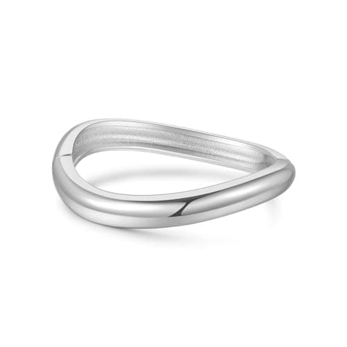 AYWFCBF Wavy Bangle Bracelets for Women | Silver Plated Twisted Wave Band Bangles | Trendy Hinged Cuff Open Chunky Bracelets | Arm Cuff Jewelry for Women - Image 1