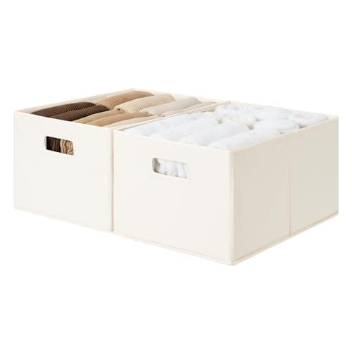 StorageWorks Fabric Storage Bins for Shelves, Closet Organizers and Storage Baskets, Collapsible Storage Bins with Cutout Handles, Large, 2-Pack, Ivory - Image 1