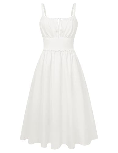 Belle Poque Summer Dress for Women 2026 Sleeveless Sundress Corset Flowy Midi Milkmaid Wedding Guest Dress White Medium - Image 1