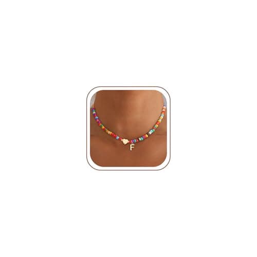 Eaciy Colorful Beaded Initial Necklaces for Women - Dainty Initial F Necklace Handmade Letter Choker Necklace for Women Trendy Jewelry Gifts - Image 1