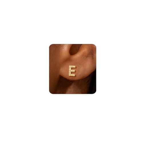 MUMREUES Gold Earrings for Women Trendy 14K Gold Plated Cubic Zirconia Initial E Letter Stud Earrings Simple Small Minimalist Dainty Cute Hypoallergenic Earrings Jewelry Gifts - Image 1