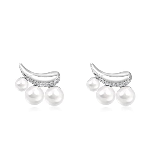 Milan Chiva Silver Pearl Dangle Earrings for Women 14K Plated Dainty Rhinestone Stud Statement Jewelry MCE-1053WG - Image 1