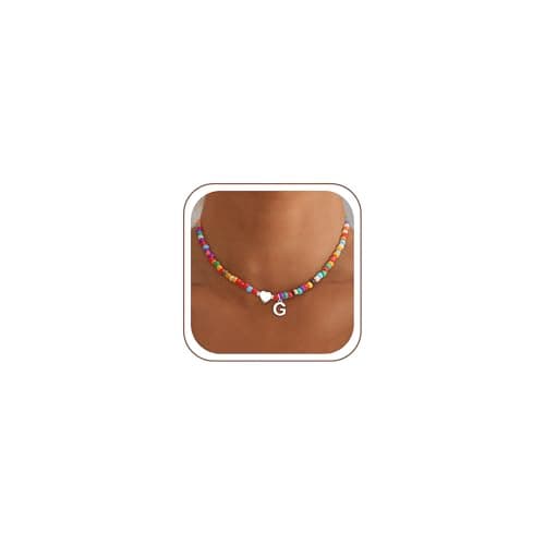 Eaciy Initial Necklacs for Women Trendy - Colorful Beaded Choker Initial Necklace Handmade Letter G Necklace Trendy Jewelry Gifts for Women - Image 1