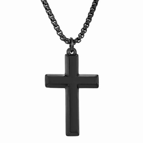 VIPV Cross Necklace for Men Silver Gold Black Stainless Steel Beveled Edge Cross Chain Pendant Christian Necklace for Men Crucifix Pendant Box Chain Length 22-24 Inch - Image 1