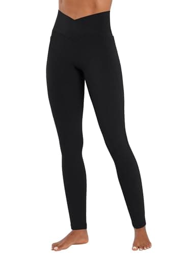 Sunzel Butt Lifting Scrunch Leggings for Women with Pockets No Front Seam Crossover Workout Booty Yoga Pants Tummy Control 28" Inseam Black Medium - Thumbnail 2
