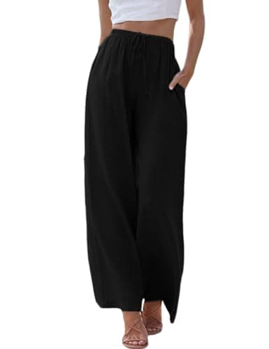 Women's Palazzo Pants Flowy High Waist Flowy Wide Leg Trousers with Pockets Cotton Black - Image 1