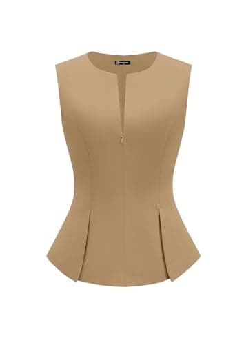 PRETTYGARDEN Women's 2026 Summer Vest Tops Business Casual Going Out Outfits Sleeveless Zip Up Dressy Tank Top Suit Waistcoat (Khaki,X-Small) - Image 1