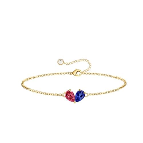 Turandoss July September Birthstone Bracelet for Women - Created Ruby, Citrine Bracelet Pear Birthstone Bracelets for Women, 14K Dainty Gold Plated Bracelets for Women’s Jewelry Gifts - Image 1