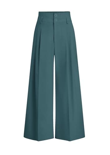 PRETTYGARDEN Womens Spring Wide Leg Palazzo Pants 2026 Trendy Loose Button High Waist Pleated Work Business Casual Trousers (Blue Green,Medium) - Image 1