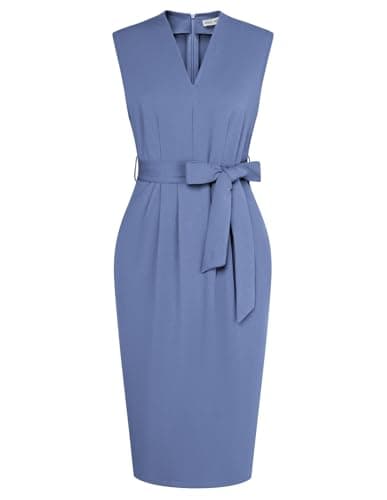 GRACE KARIN Work Dresses for Women V Neck Sleeveless Elegant Dresses Bodycon Dresses Party Dress Casual Midi Dress Blue Grey L - Image 1