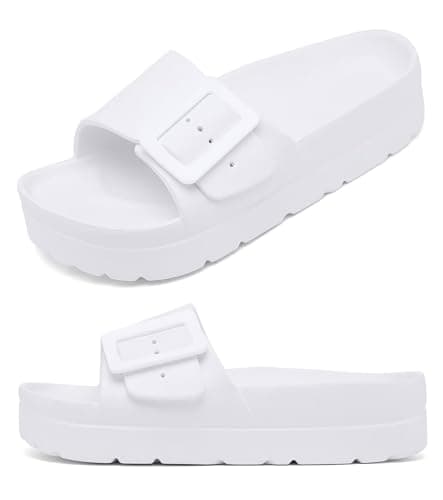 Haifago Women's White Platform Slides, Single Straps Sandals with Arch Support Comfortable Foam Summer Beach Slide - Image 1