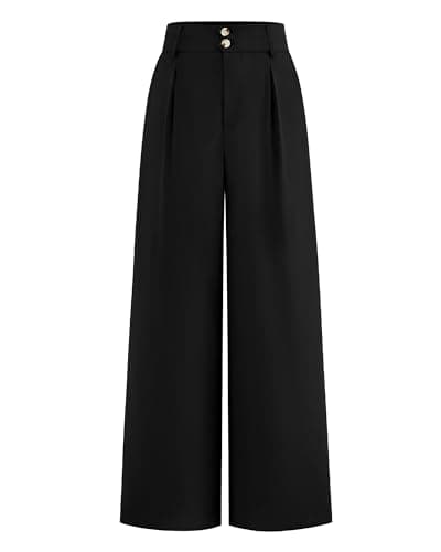 BTFBM Women Wide Leg Dress Pants 2026 High Waisted Button Pleated Business Casual Trousers Office Work Palazzo Pants(Black, Large) - Image 1
