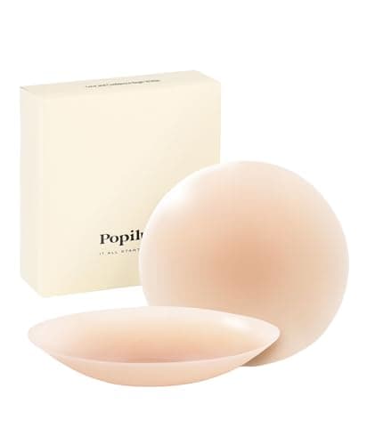 Popilush Nipple Covers for Women - Sticky Bra Reusable Silicone Pasties Waterproof with Travel Case Crème - Image 1