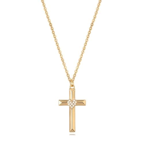 Valloey Rover Cross Necklace for Women,Dainty 14K Real Gold Plated Diamond Cubic Zirconia Cross Crucifix Faith Pendant Necklace Trendy Christian Easter Basket Essentials Stuffers Religious Jewelry Gifts for Women Mom - Image 1