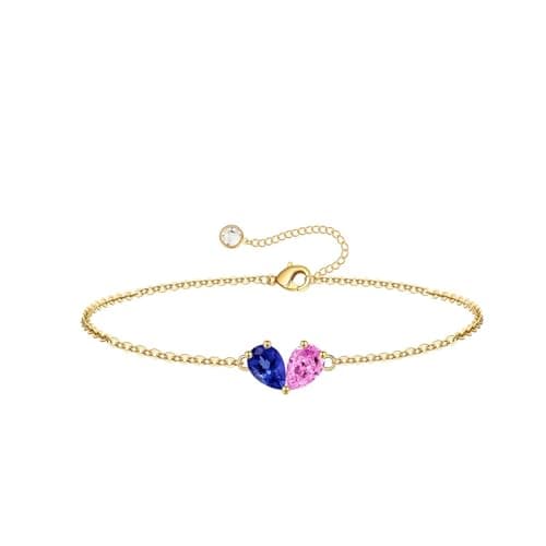 Turandoss September October Birthstone Bracelet for Women - Created Citrine, Pink Sapphire Bracelet Pear Birthstone Bracelets for Women, 14K Dainty Gold Plated Bracelets for Women’s Jewelry Gifts - Image 1
