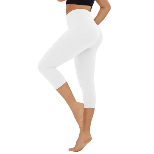 High Waisted Capri Leggings for Women - No See Through Tummy Control Cycling Yoga Pants A-White - Image 1