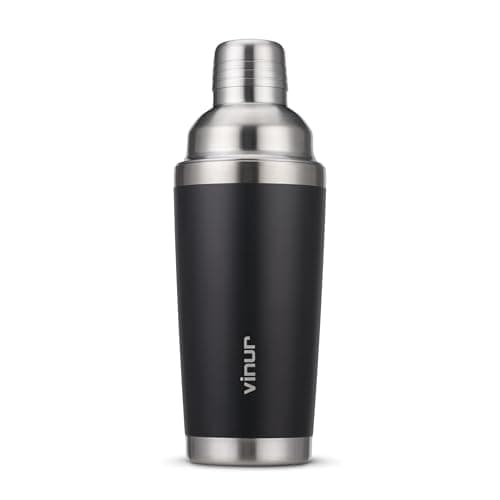 VINUR Cocktail Shaker, 20 oz Stainless Steel Vacuum Insulated Martini Shaker with Built-in Strainer & Jigger Lid for Home Bartender, Gift for Men & Women, Black - Image 1