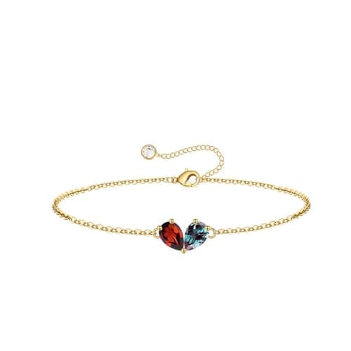 Turandoss January June Birthstone Bracelet for Women - Created Garnet, Alexandrite Bracelet Pear Birthstone Bracelets, 14K Dainty Gold Plated Bracelets for Women Her - Image 1