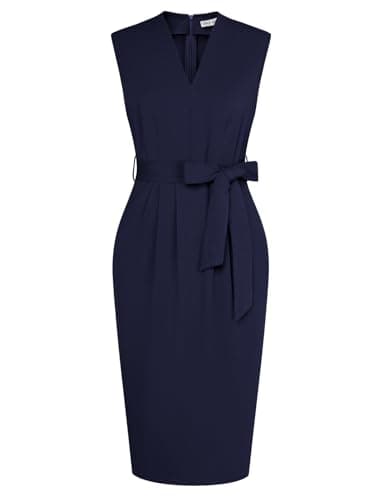 GRACE KARIN Work Dresses for Women V Neck Sleeveless Elegant Dresses Bodycon Dresses Party Dress Casual Midi Dress Navy XXL - Image 1