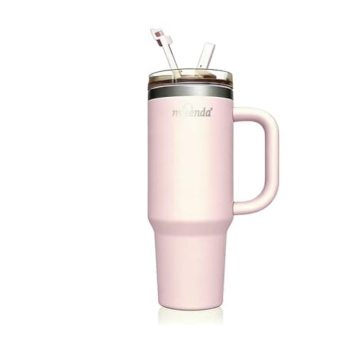 MIKENDA 40oz Insulated Tumbler with Straw | Double Wall Stainless Steel Travel Mug | Leak Proof Lid, 24hr Cold & 12hr Hot | Reusable Water Bottle for Office, Gym, Hiking (light pink) - Image 1