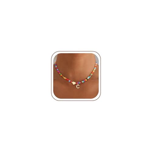 Eaciy Teenage Girl Gifts - Beaded Initial Necklace Letter C Necklaces for Women Girls Jewelry 4 5 6 7 8 9 10 11 12 13 Year Old Birthday Gifts Jewelry - Image 1