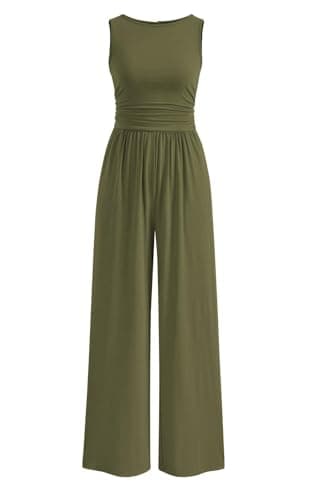 PRETTYGARDEN One Piece Jumpsuits for Women Dressy Casual Sleeveless Crewneck Wide Leg Rompers Jumpers 2026 Vacation Summer Outfits(Army Green, M) - Image 1