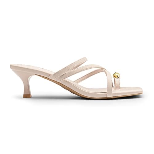 Athlefit Strappy Kitten Heels for Women Square Open Toe Flip Flop Low Heels Slip On Fashion Dress Nude Heeled Sandals for Wedding Party Size 7.5 - Thumbnail 4