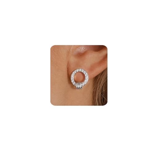 MUMREUES Silver Earrings for Women Trendy 14K White Gold Plated Cubic Zirconia Stud Earrings Small Dainty Hypoallergenic Round Earrings Jewelry Gifts for Her - Image 1