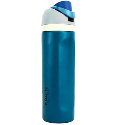 VIMALIFE 24oz/710 ml Insulated Stainless Steel Water Bottle with Straw, Leak-Proof BPA Free Sports Water Bottle, Keeps Cold 24H, Hot 8 to 12H, Ideal for Home, Gym, Travel, School & Office, Blue - Image 1