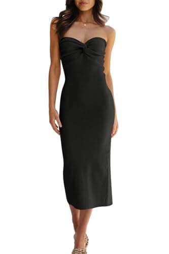 LILLUSORY Women 2025 Summer Spring Corset Bodycon Midi Vacation Sun Dresses Sexy Baby Bridal Shower Wedding Long Maxi Beach Graguation Birthday Party Cocktail Cute Clothes Trendy Outfits Black M - Image 1