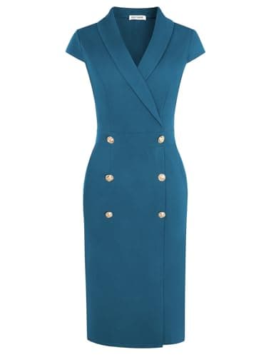 GRACE KARIN Women Work Bodycon Dresses 2025,Business Office Midi Cap Sleeve Button Pencil Formal Outfits with Pockets16 Teal - Image 1