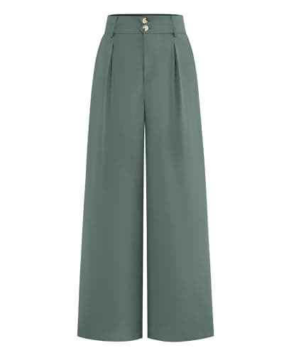 BTFBM Women Wide Leg Dress Pants 2026 High Waisted Button Pleated Business Casual Trousers Office Work Palazzo Pants(Grey Green, Medium) - Image 1