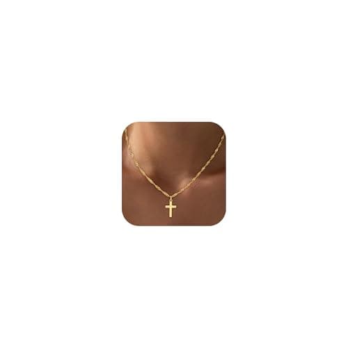 Fezodo Christian Easter Gifts for Kids - Dainty 18K Real Gold Plated Minimalist CZ Cross Necklace Non Tarnish Waterproof Trendy Cute Simple Small Necklaces Christian Religious Faith Jewelry - Image 1