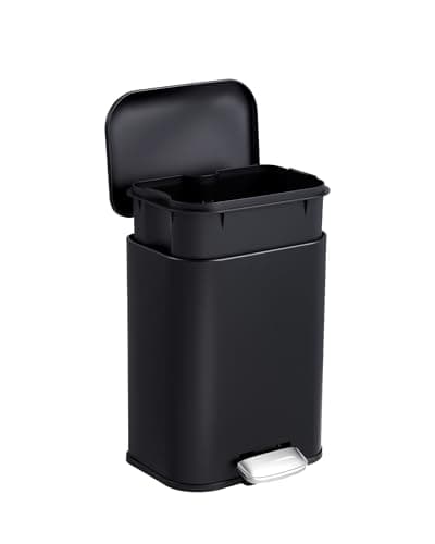 Garvee 1.3 gal Bathroom Trash Can, Step Garbage Can with Soft-Close Lid, Stainless Steel Recycling Bin with Removable Inner Bucket, Rectangular Waste Container for Living Room, Office, Black - Image 1
