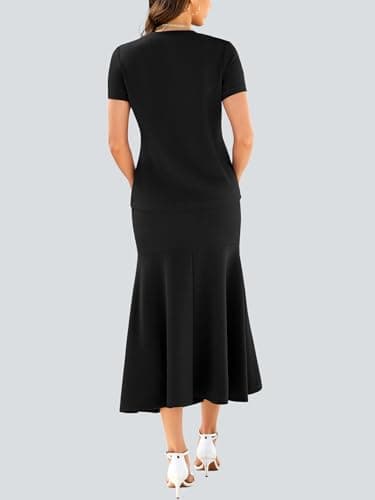 Casly Lamiit Womens 2 Piece Sets Casual Short Sleeve Travel Outfits Matching Midi Skirt Set with Pockets School Teacher Outfits M - Thumbnail 4