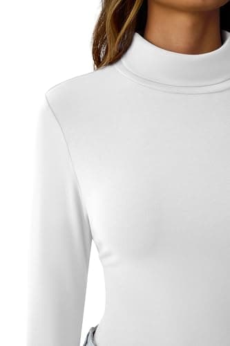 GKBK Womens Long Sleeve Shirts Mock Turtleneck Turtle Neck Fall Fashion Basic Thermal Underwear Layer Tops Tight Slim Fit Cute Ribbed T-Shirts Winter Pullover Clothes 2025 White L - Thumbnail 4