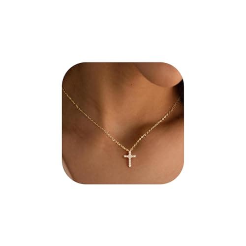 Turandoss 14K-Gold-Plated Cross Necklace for Women Faith Jewelry Gifts - Dainty 14K-Gold-Plated Plated CZ Necklace Simple Cubic Zirconia Cross Pendant Necklaces for Women Trendy First Communion Gifts - Image 1