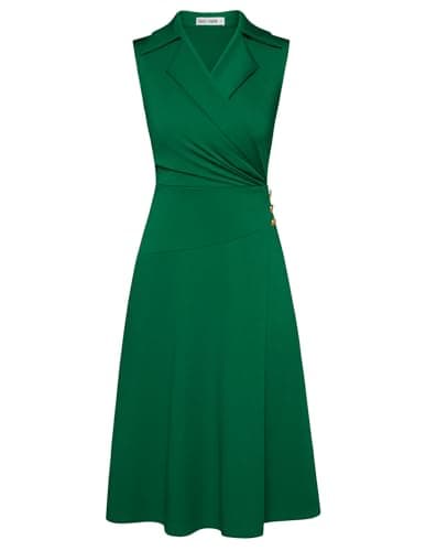 GRACE KARIN Dark Green Work Midi Dresses for Women,Wrap Business Casual Funeral Outfit for Women,Wedding Guest Dresses XL - Image 1