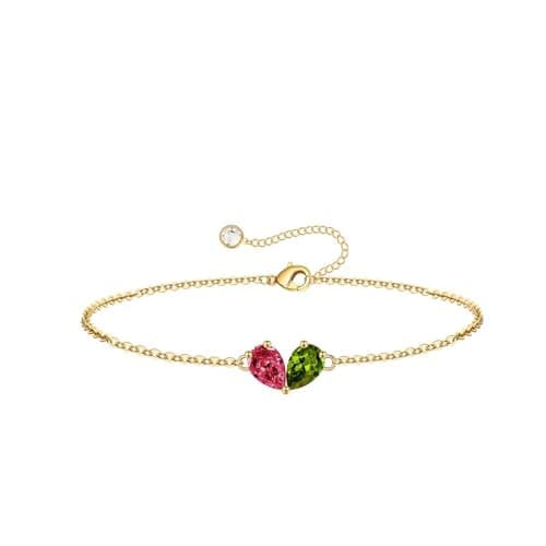 Turandoss July August Birthstone Bracelet for Women - Created Ruby, Peridot Bracelet Pear Birthstone Bracelets for Women, 14K Dainty Gold Plated Bracelets for Women’s Jewelry Gifts - Image 1